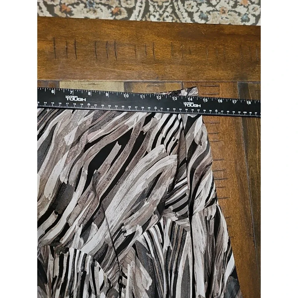 Susan Graver Printed Midi Skirt SZ Brown Black Abstract Asymmetrical Hem Lined